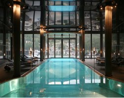 The indoor / outdoor pool at The Omnia